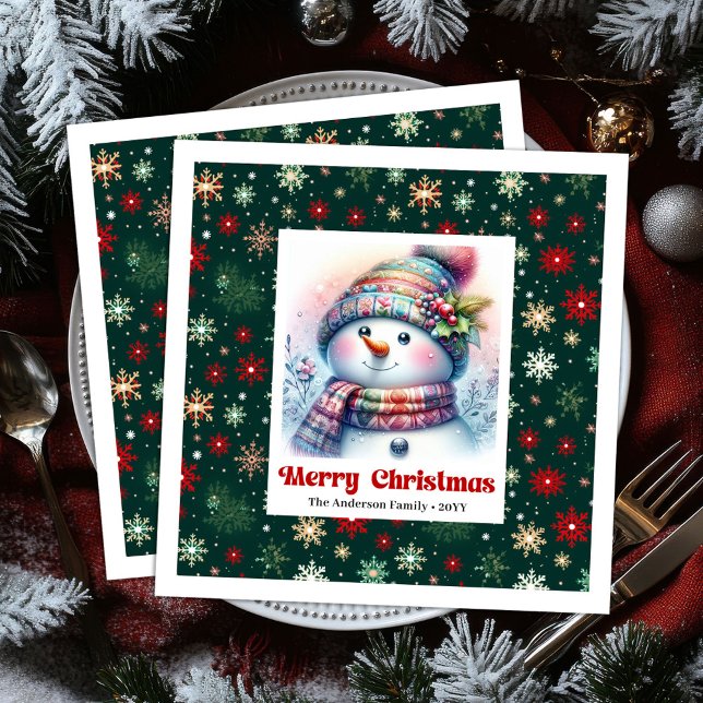 Whimsical tecknad snöman med snöflakor barn  pappersservett (Whimsical cartoon snowman with snowflakes kids napkins)