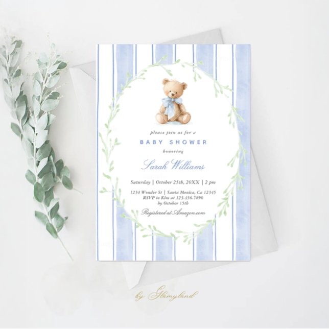 Whimsical Teddy Bear Baby Shower Boy Inbjudningar (Skapare uppladdad)