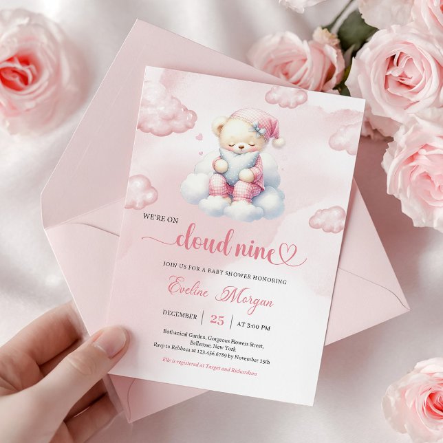 Whimsical Teddy Bear Baby Shower Inbjudan Cloud 9 (Whimsical Teddy Bear Baby Shower Invite Cloud 9)