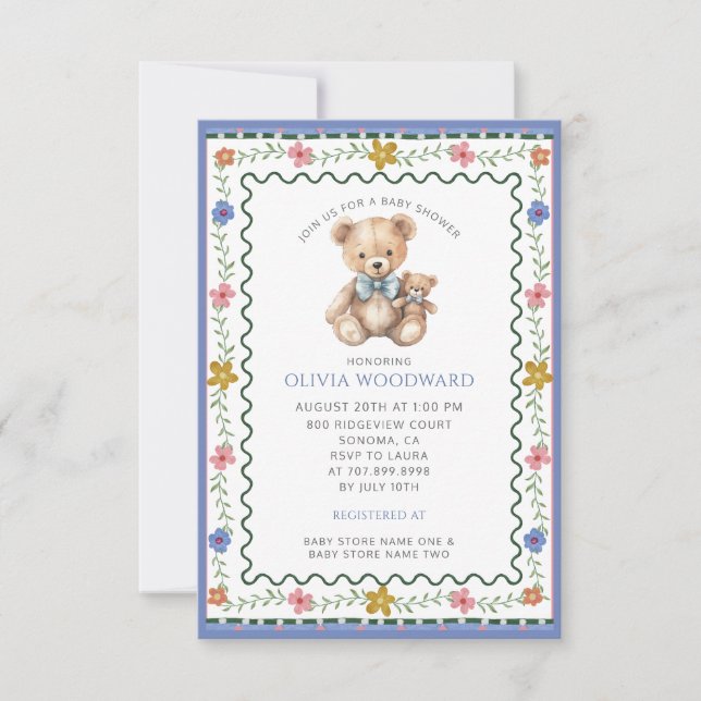 Whimsical Teddy Bear Baby Shower Inbjudningar (Framsida)