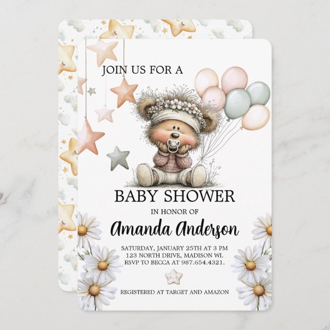 Whimsical Teddy Bear Baby Shower Invitation Julkort (Fram/baksida)