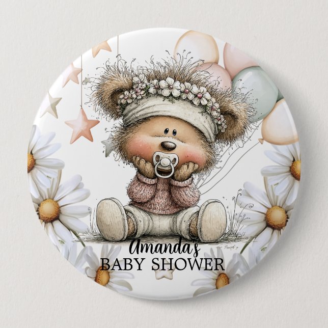 Whimsical Teddy Bear Baby Shower  Knapp (Framsida)
