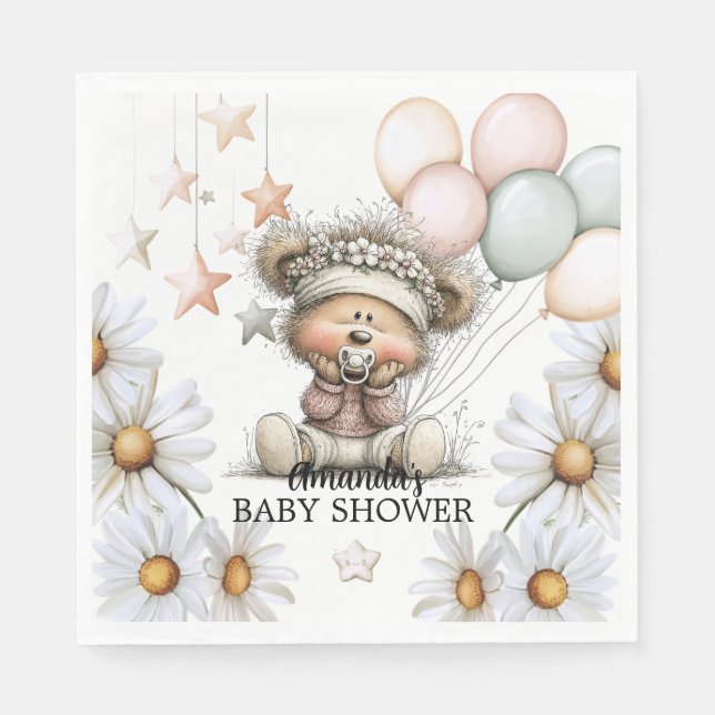 Whimsical Teddy Bear Baby Shower  Pappersservett (Framsidan)