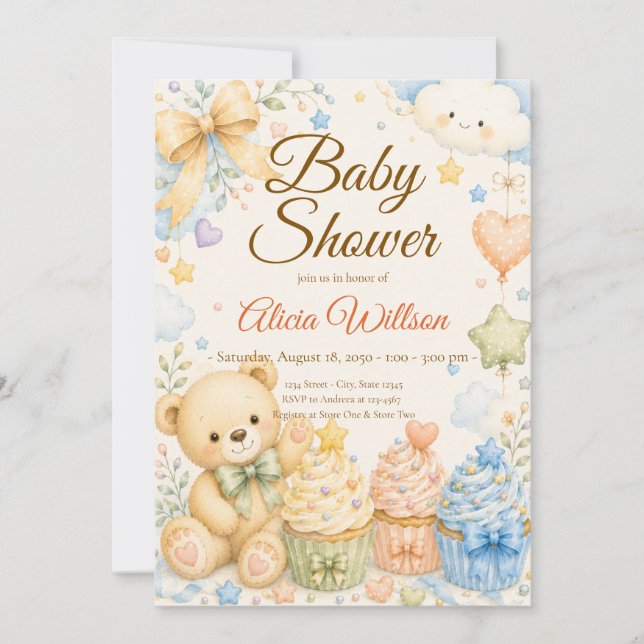 Whimsical Teddy Bear Barnrumsfirande Inbjudningar (Framsida)