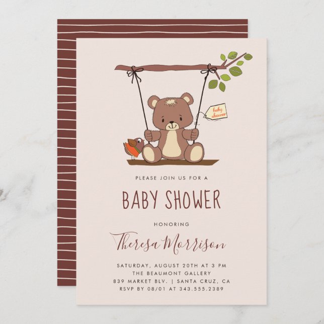 Whimsical Teddy Bear Bebis Shower Inbjudan (Fram/baksida)