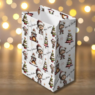 Whimsical Teddy Bear Christmas White Background