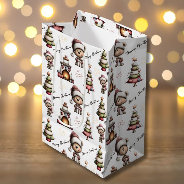 Whimsical Teddy Bear Christmas White Background (Skapare uppladdad)