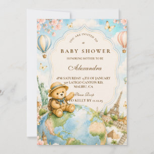 Whimsical Teddy Bear Resa Bebis Shower Inbjudningar