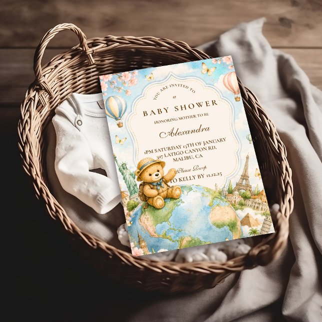 Whimsical Teddy Bear Resa Bebis Shower Inbjudningar (Skapare uppladdad)