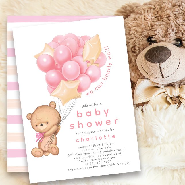 Whimsical Teddy Girls Baby Shower-inbjudan Inbjudningar (Skapare uppladdad)