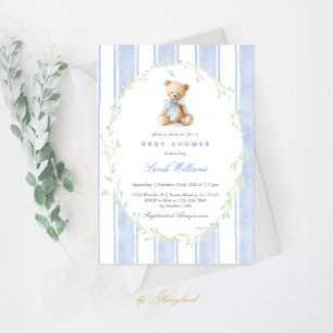 Whimsical Teddybjörn Baby Shower Pojke Inbjudningar