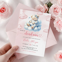 Whimsical Teddybjörn Bebisbad Invitation Molnet Ni Inbjudningar