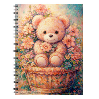 Whimsical Teddybjörn i blomsterkorg Pastellkonst Anteckningsbok
