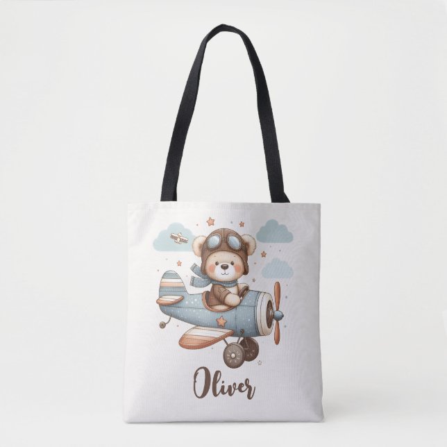 Whimsical Teddybjörn Pilot Personlig Tygkasse (Framsida)