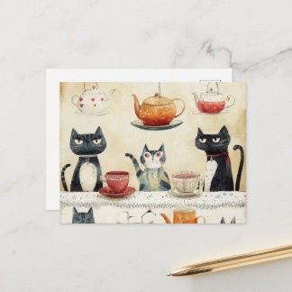 Whimsical Tekanna Katter Vykort