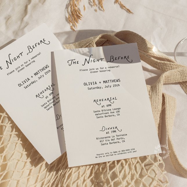 Whimsical The Night Before Rehearsal Minimalist  Inbjudningar (rehearsal dinner invitation, the night before invite, whimsical wedding stationery, minimalist rehea)