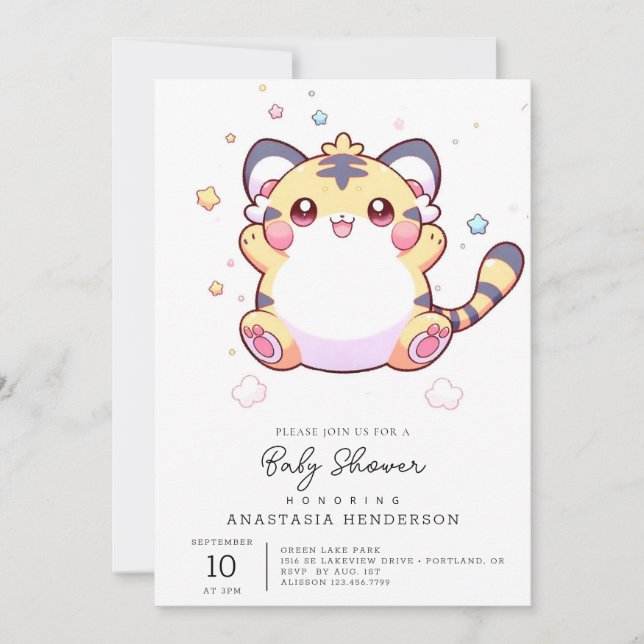 Whimsical Tiger Baby Shower Inbjudningar (Framsida)