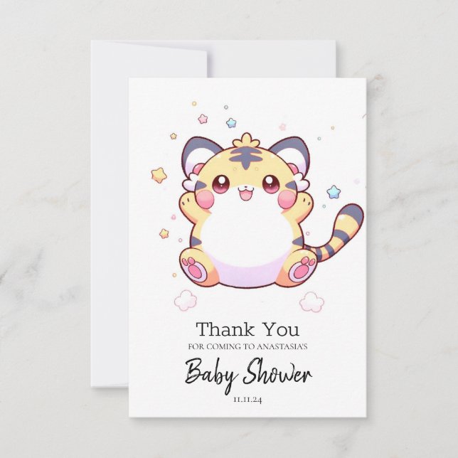 Whimsical Tiger Baby Shower Tack Kort (Framsida)
