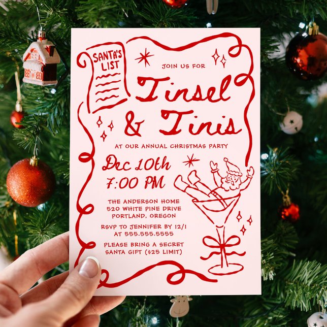 Whimsical Tinsel och Tinis Julfest Inbjudningar (Skapare uppladdad)