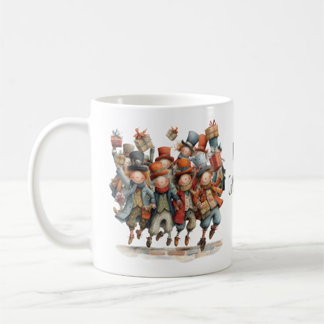 Whimsical Tio herrar hoppar 12 juldagarna 11oz Kaffemugg (Vänster)