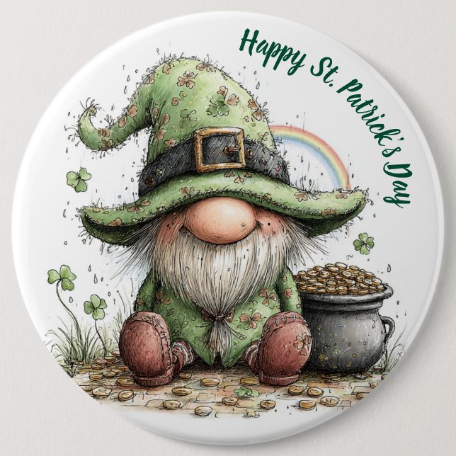 Whimsical Tomte för St. Patrick's Day Knapp (Framsida)