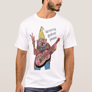 Whimsical Tomte med Fredsgitarr, Groovy 60-tals Vi T Shirt