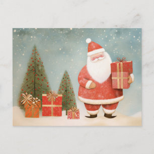 Whimsical Tomte med julgran & presenter Vykort