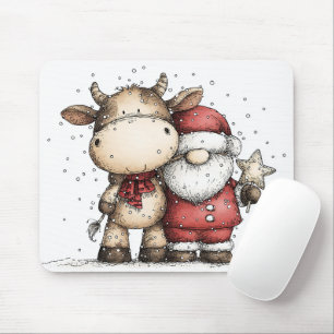 Whimsical Tomte & Moo-Moo Holiday Julglädje Musmatta