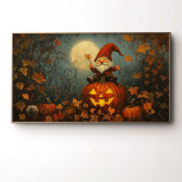 Whimsical Tomte på en Jack O' Lantern Poster