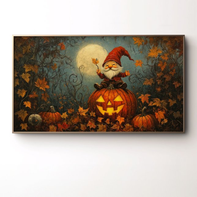 Whimsical Tomte på en Jack O' Lantern Poster (Skapare uppladdad)