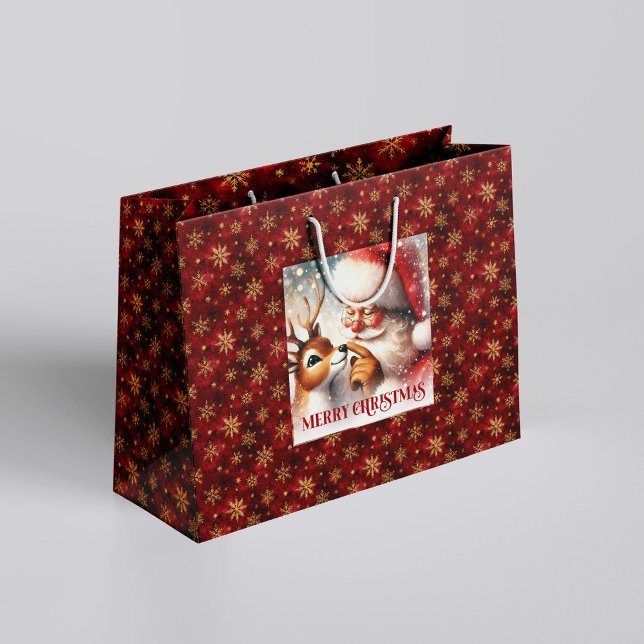 Whimsical Tomte Röda Näsan Rudolf Presentpåse (Whimsical Santa Claus Red Nose Rudolph Gift Bag)