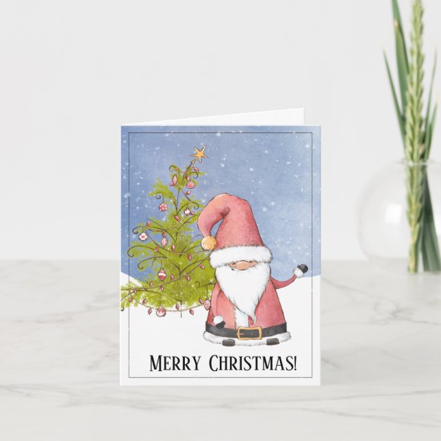 Whimsical Tomte Skräddarsydd Julkort Kort (Framsida)