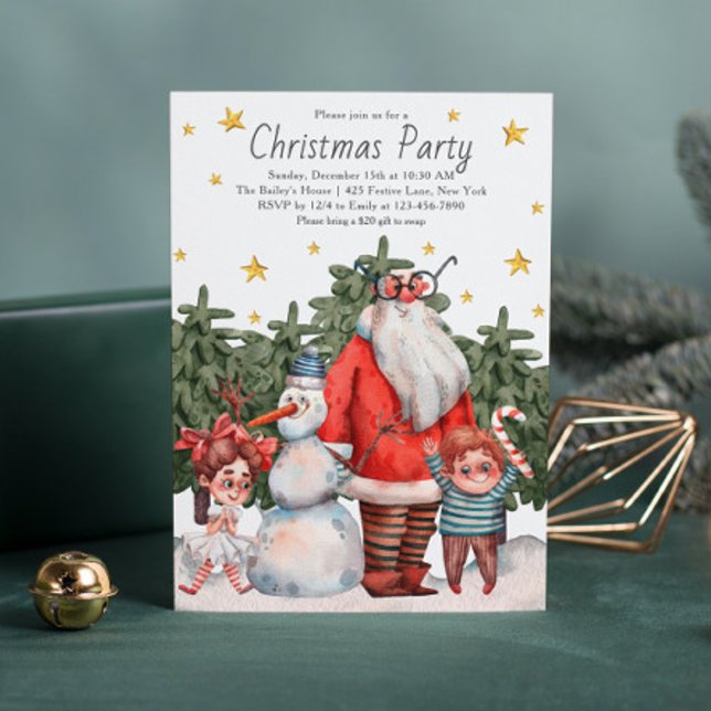 Whimsical Tomte Snöman Barn Julfest Inbjudningar (Skapare uppladdad)