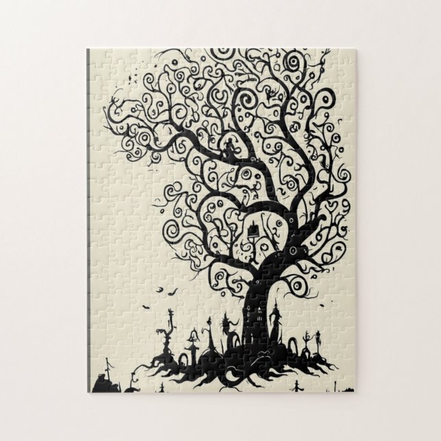 Whimsical Träd Silhouette Puzzle - 252 Delarare Pussel (Vertikal)