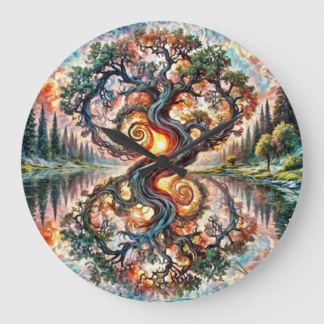 Whimsical Träd-tidsstycke Stor Klocka (Framsida)