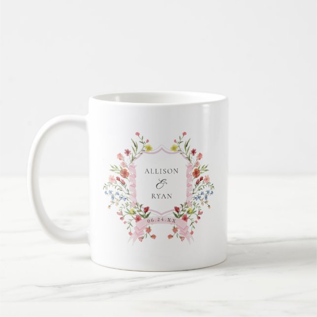 Whimsical Trädgård Bröllop Sv Crest Monogram Kaffemugg (Vänster)