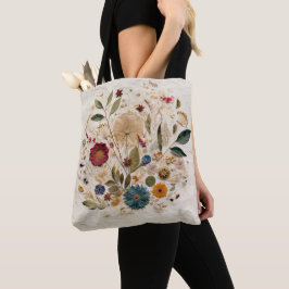 Whimsical Trädgård Pressade Blommor Bohemian  Tygkasse