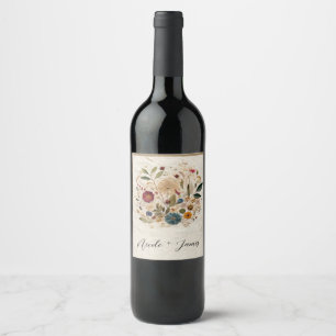 Whimsical Trädgård Pressade Blommor Bohemsk Bröllo Vinflaska Etikett