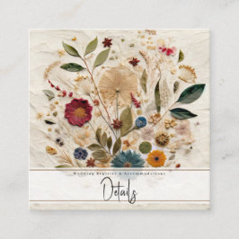 Whimsical Trädgård Pressade Blommor Boho Bröllop Fyrkantigt Visitkort