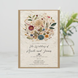 Whimsical Trädgård Pressade Blommor Boho Bröllop Inbjudningar