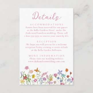 Whimsical Trädgård Vildblomma Bröllopsdetaljer Tilläggskort