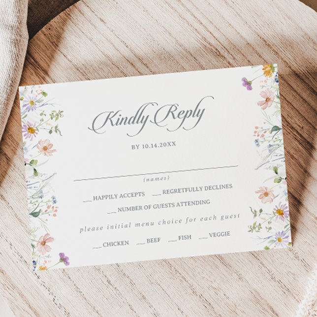 Whimsical Trädgård Vildblomma Meny Val RSVP-kort (Skapare uppladdad)