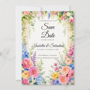 Whimsical Trädgårdsbåge Blommor Bröllop Spara Datumet
