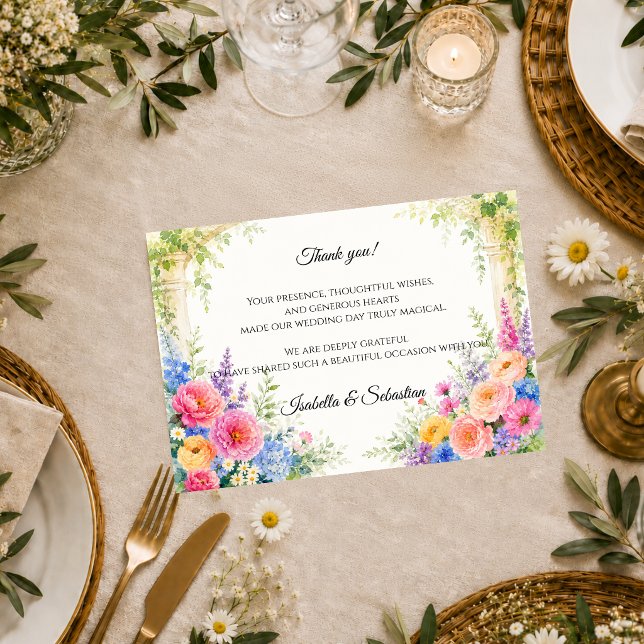 Whimsical Trädgårdsbåge Blommor Bröllop Tack Kort (Skapare uppladdad)