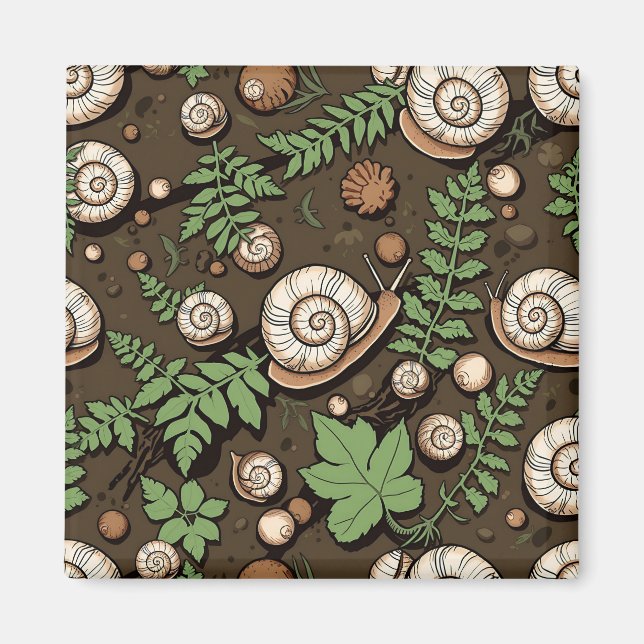 Whimsical Trädgårdssnäcka Örtmönster Magnet (Framsidan)