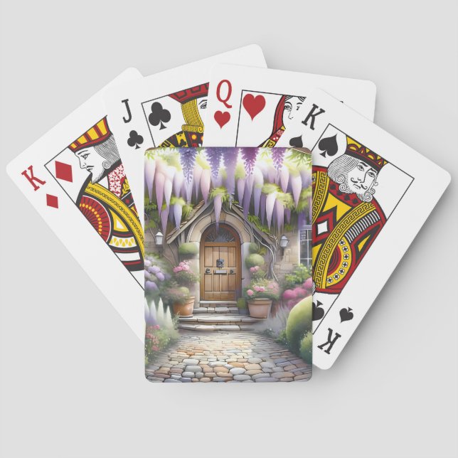 Whimsical trädgårdsstig i stugstil casinokort (Baksidan)