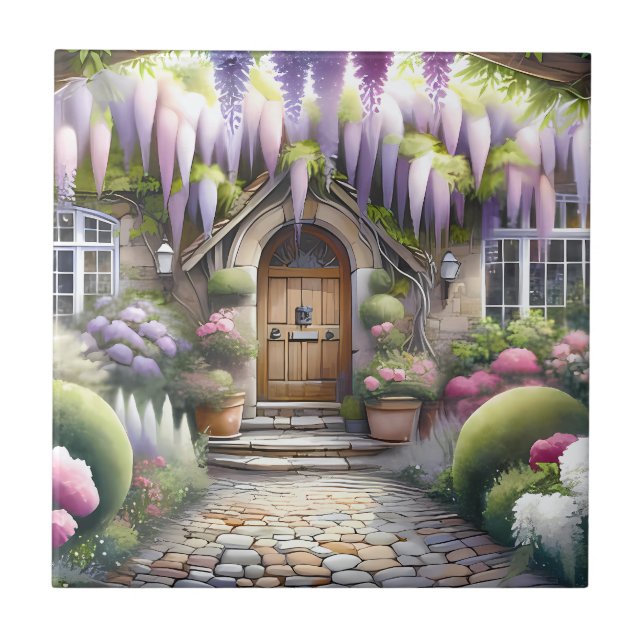 Whimsical trädgårdsstig i stugstil kakelplatta (Framsidan)