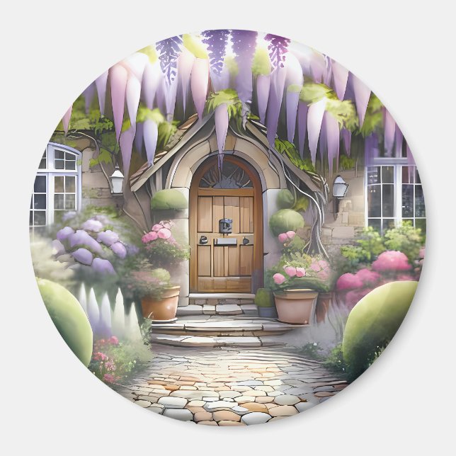 Whimsical trädgårdsstig i stugstil magnet (Framsidan)