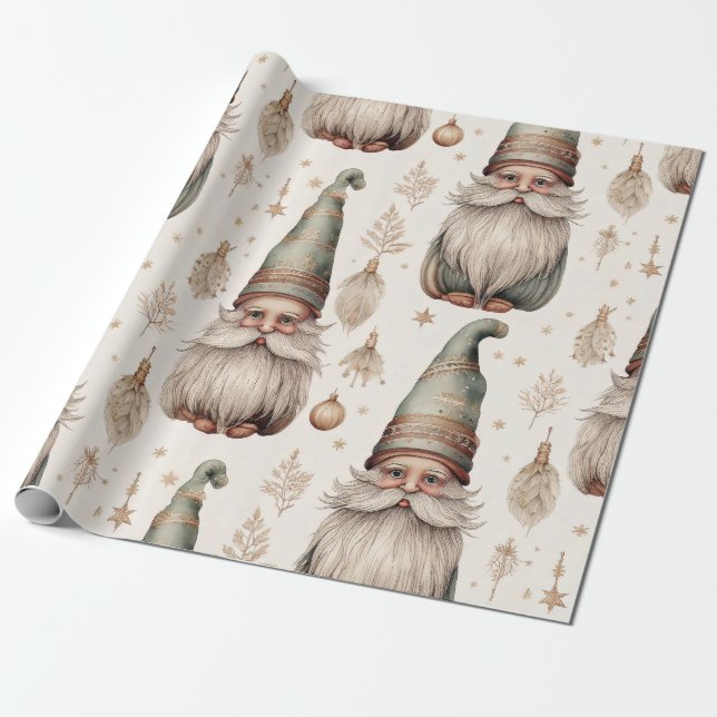 Whimsical Trädgårdstomtar & Botanisk (1) Presentpapper (Utrullad)