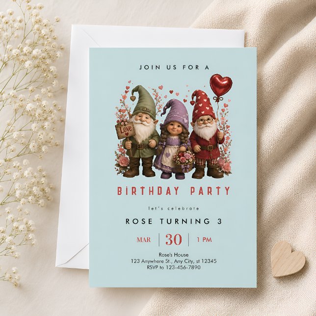 Whimsical Tre Tomtar 3-års Födelsedagsfest Inbjudningar (Skapare uppladdad)